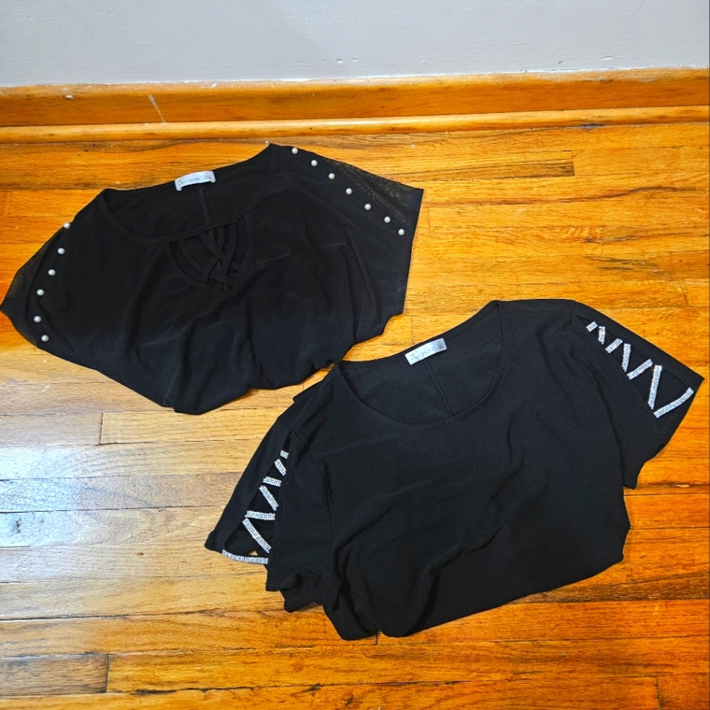 Lot Of 2-89th + Madison Black Fancy Formal Office Round Neck Blouses Large